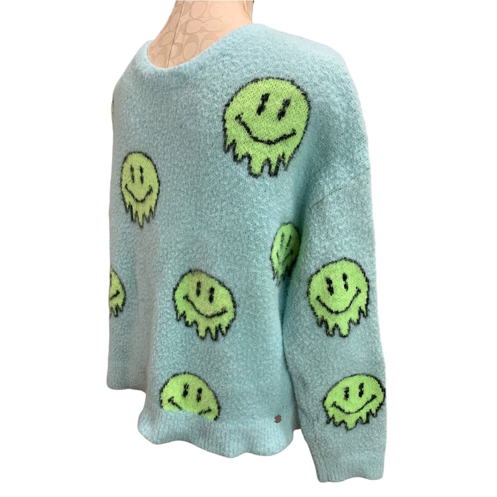 XL Plus (16/18) Justice Girls Sweater Blue Smiley Emoji Warm
